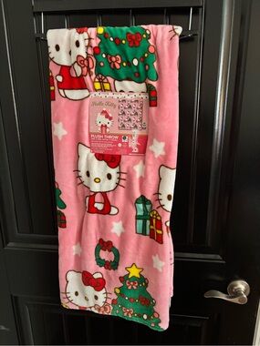 Christmas Hello Kitty Pink Holiday Plush Throw Blanket